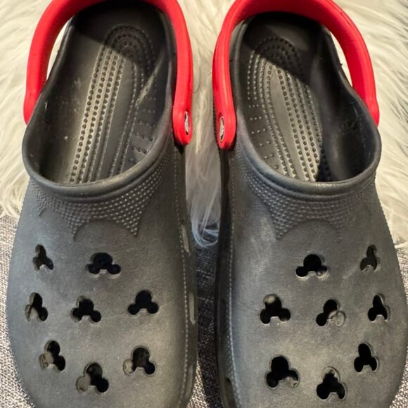 Disney Crocs Womens 10-11 Men 8-9 Unisex Black Red Mouse Shaped Holes - Picture 6 of 8